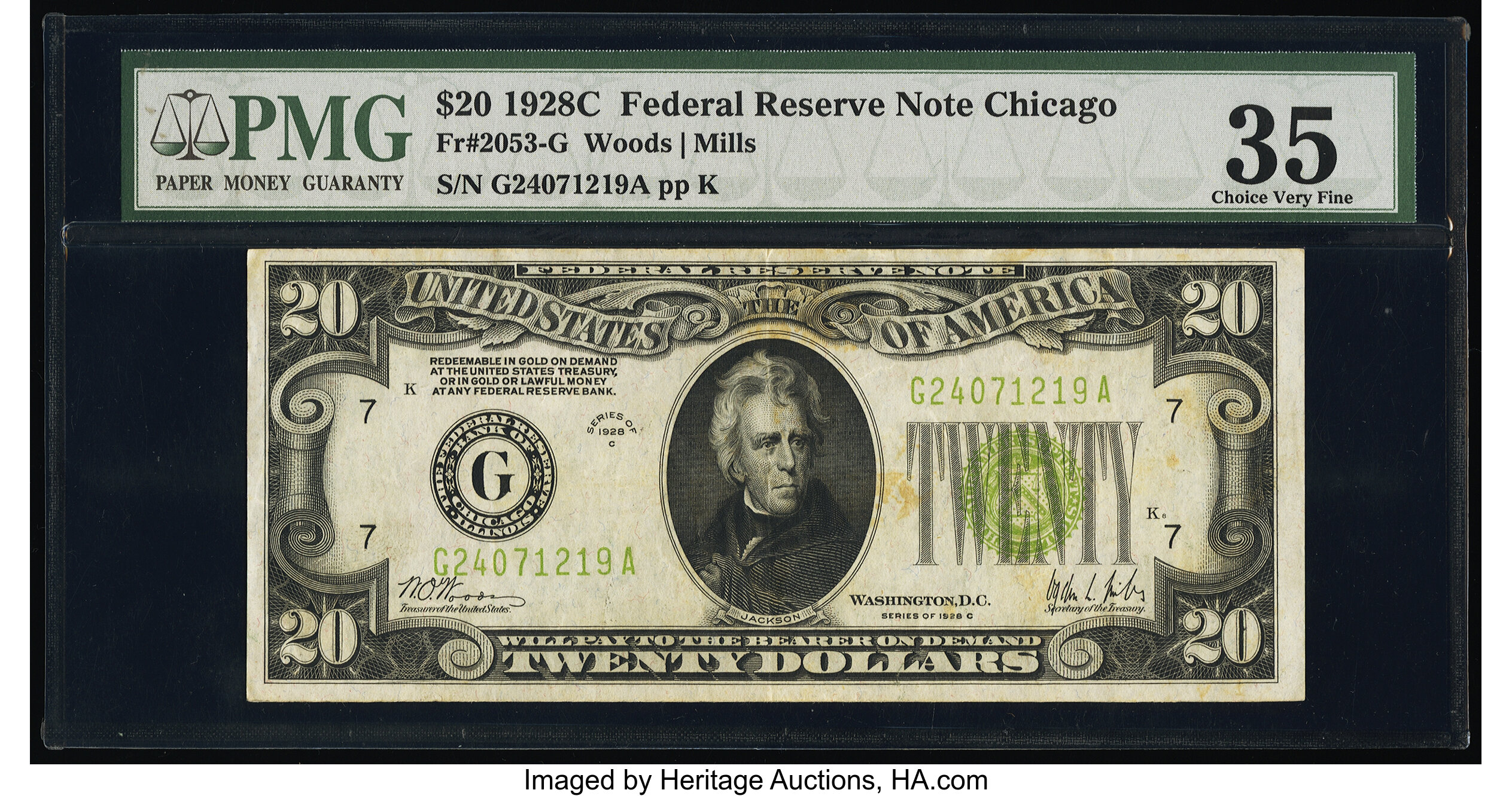 image for: Fr. 2053-G $20 1928C Federal Reserve Note. PMG Choice Very Fine 35....
