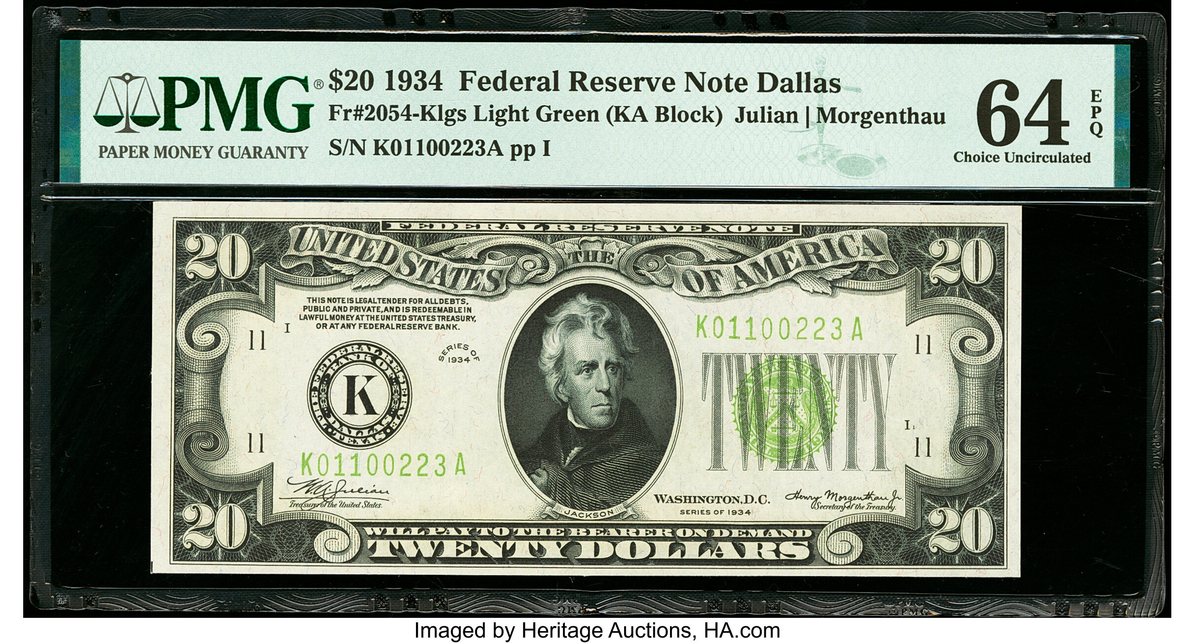 image for: Fr. 2054-K $20 1934 Federal Reserve Note. PMG Choice Uncirculated 64 EPQ....