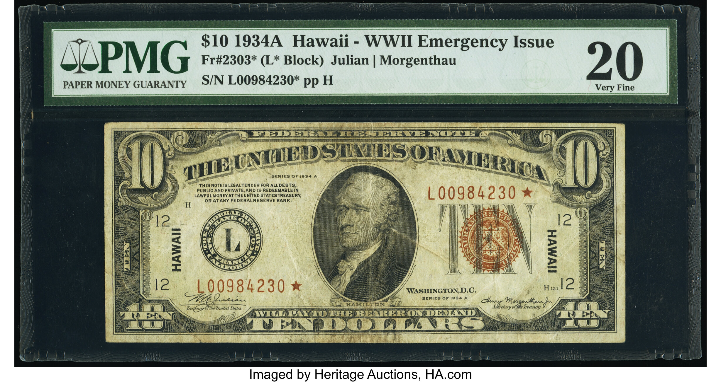 image for: Fr. 2303* $10 1934A Hawaii Federal Reserve Star Note. PMG Very Fine 20....