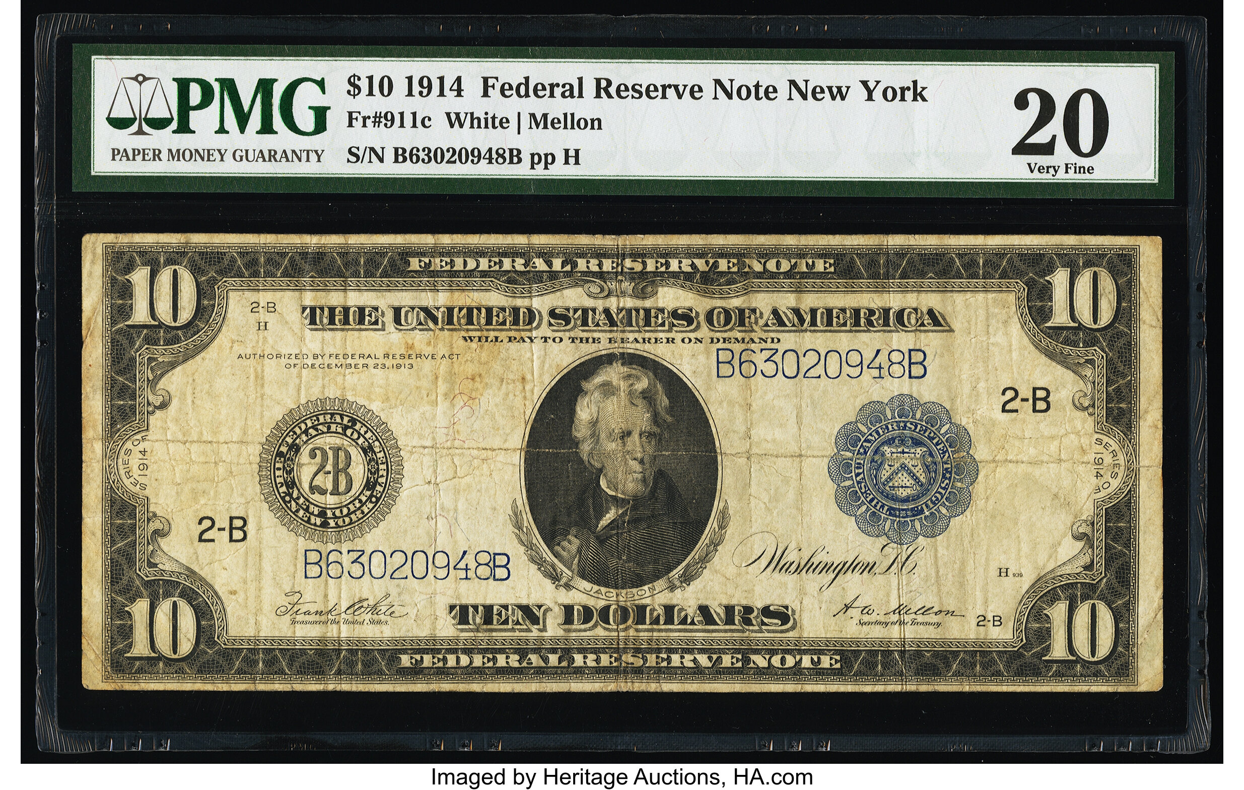 image for: Fr. 911c $10 1914 Federal Reserve Note PMG Very Fine 20....