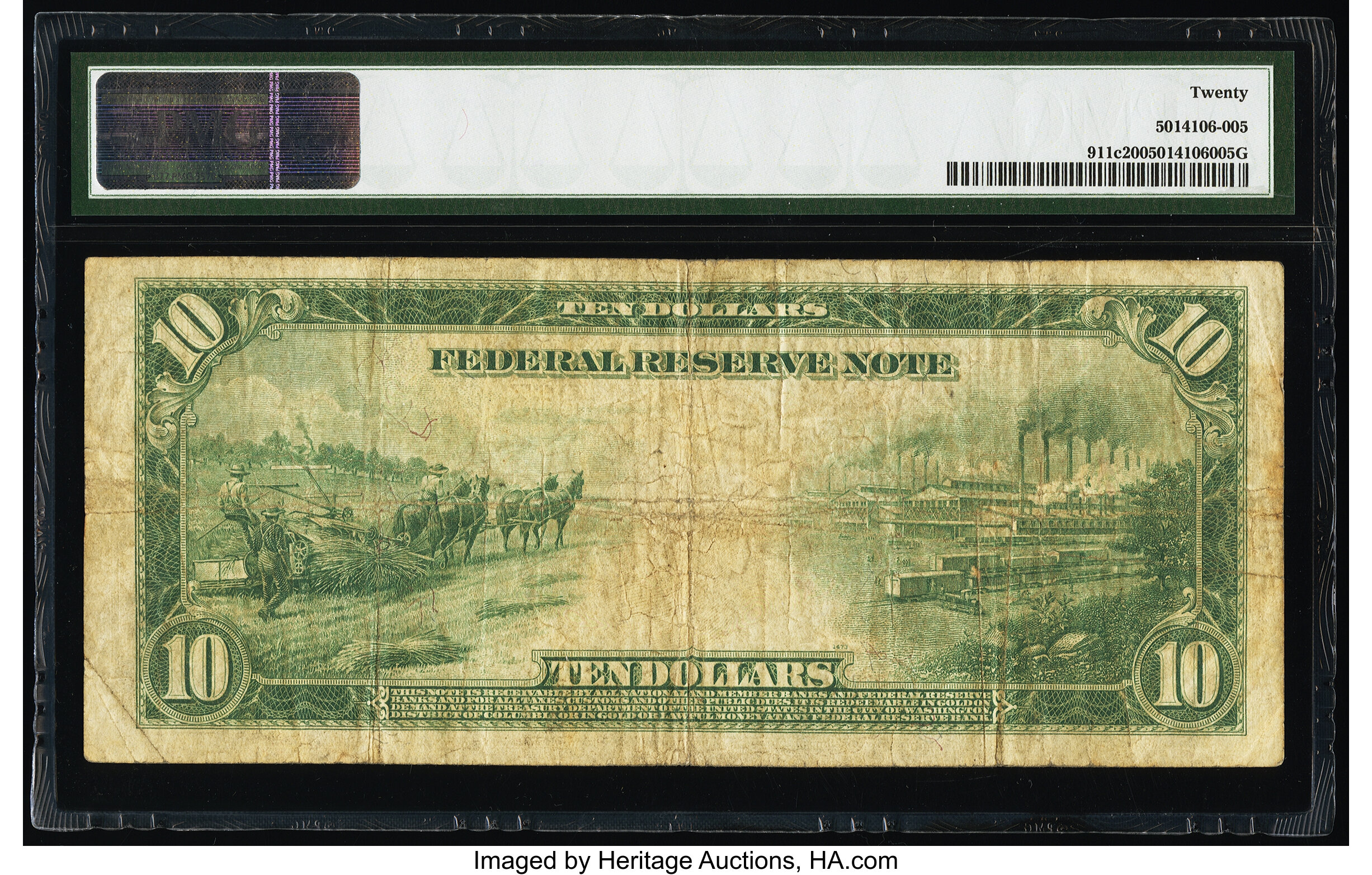 image for: Fr. 911c $10 1914 Federal Reserve Note PMG Very Fine 20....