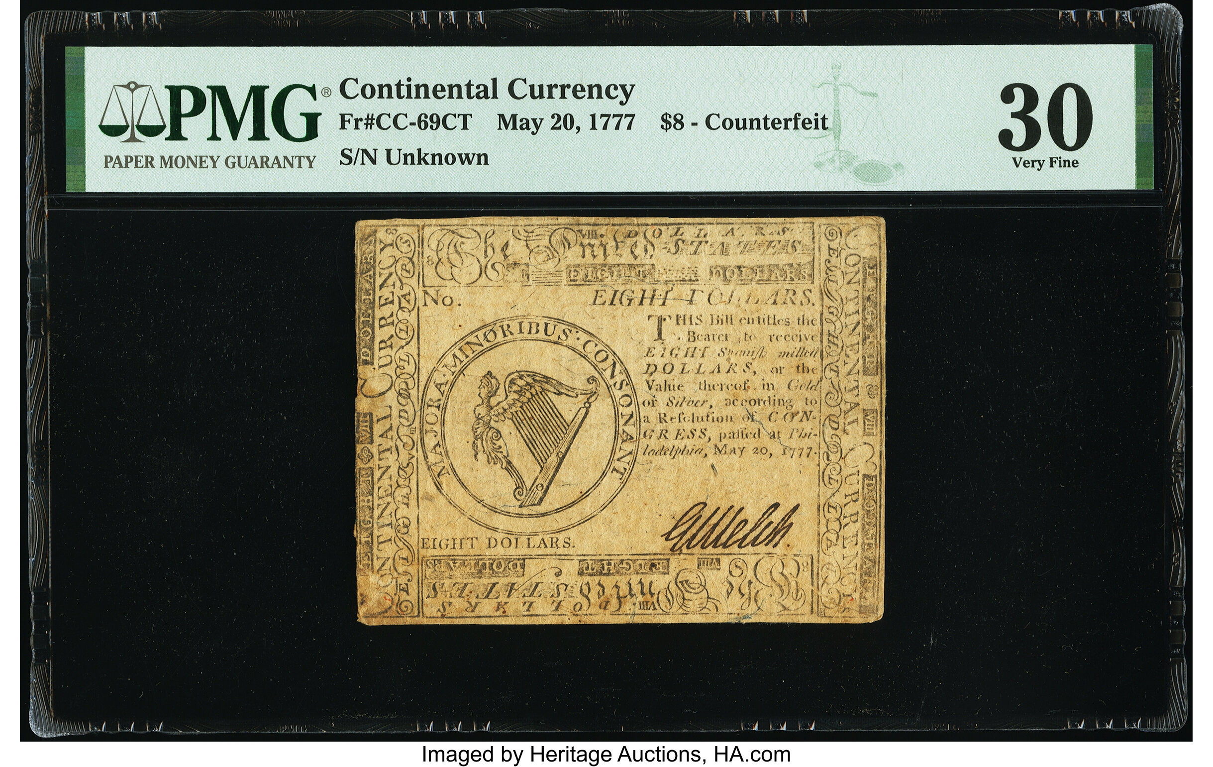 image for: Continental Currency May 20, 1777 $8 Contemporary Counterfeit PMG Very Fine 30....