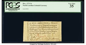 image for: North Carolina December, 1771 5s PCGS Very Fine 35....