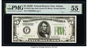 image for: Fr. 1952-F $5 1928B Federal Reserve Note. PMG About Uncirculated 55....