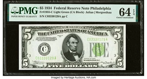image for: Fr. 1955-C $5 1934 Federal Reserve Note. PMG Choice Uncirculated 64 EPQ....