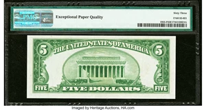 image for: Fr. 1955-F $5 1934 Light Green Seal Federal Reserve Note. PMG Choice Uncirculated 63 EPQ....