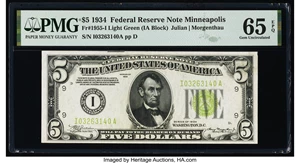 image for: Fr. 1955-I $5 1934 Federal Reserve Note. PMG Gem Uncirculated 65 EPQ....
