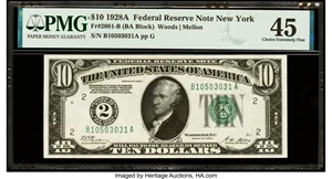 image for: Fr. 2001-B $10 1928A Federal Reserve Note. PMG Choice Extremely Fine 45....