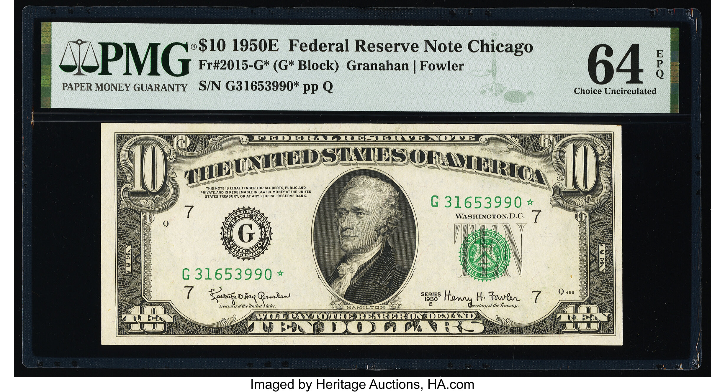 image for: Fr. 2015-G* $10 1950E Federal Reserve Star Note. PMG Choice Uncirculated 64 EPQ....