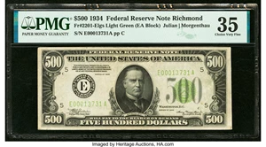 image for: Fr. 2201-E $500 1934 Federal Reserve Note. PMG Choice Very Fine 35....