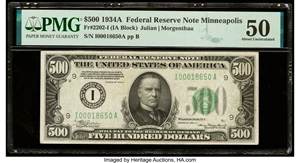 image for: Fr. 2202-I $500 1934A Federal Reserve Note. PMG About Uncirculated 50....