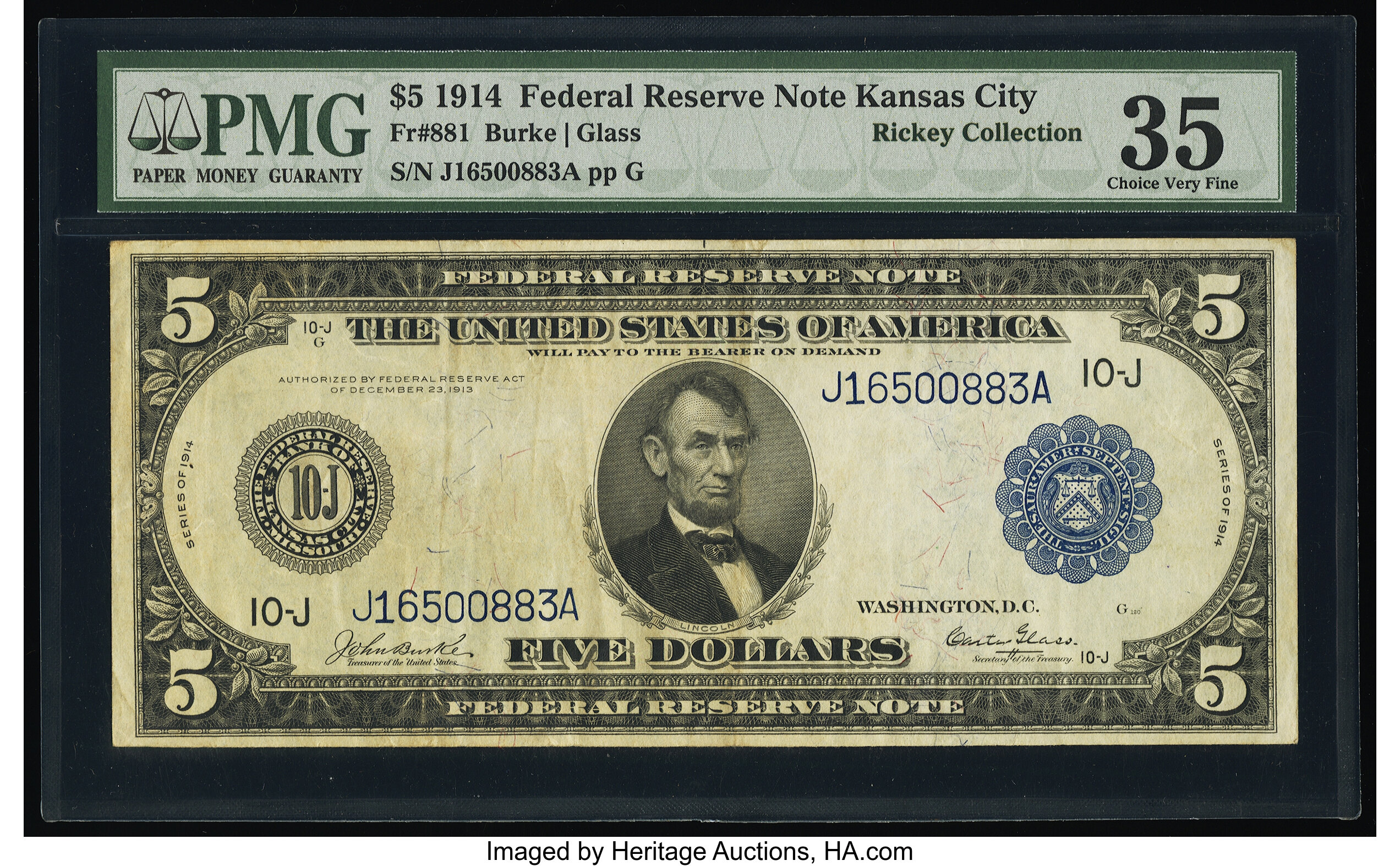 image for: Fr. 881 $5 1914 Federal Reserve Note PMG Choice Very Fine 35....