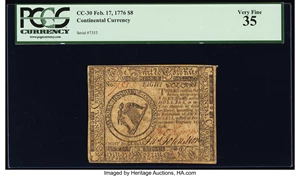 image for: Continental Currency February 17, 1776 $8 PCGS Very Fine 35....