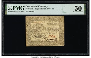 image for: Continental Currency September 26, 1778 $5 PMG About Uncirculated 50....