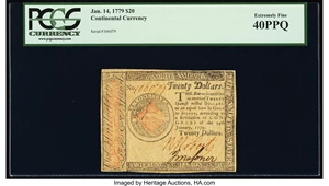 image for: Continental Currency January 14, 1779 $20 PCGS Extremely Fine 40PPQ....