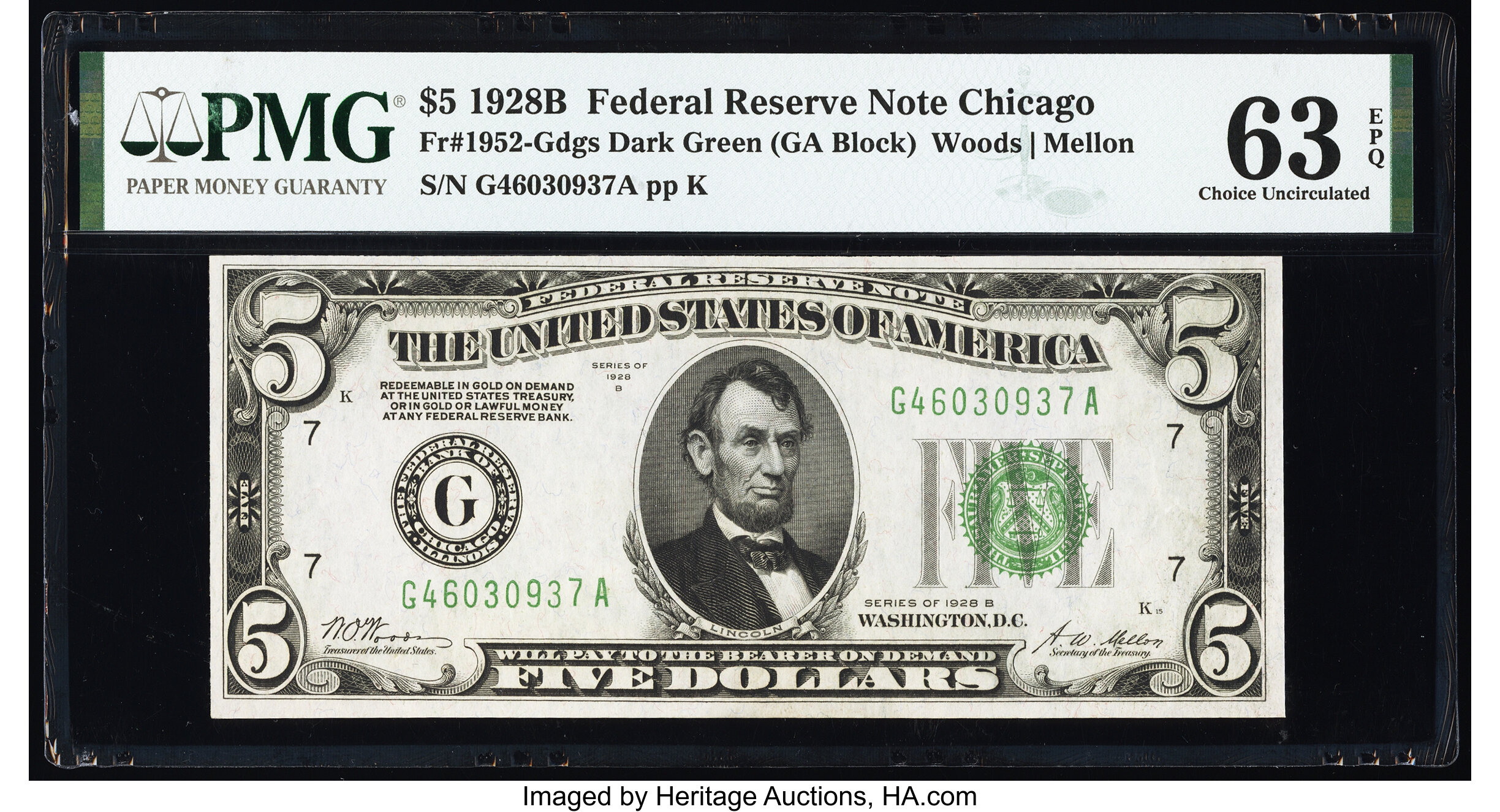 image for: Fr. 1952-G $5 1928B Federal Reserve Note. PMG Choice Uncirculated 63 EPQ....