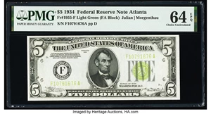 image for: Fr. 1955-F $5 1934 Federal Reserve Note. PMG Choice Uncirculated 64 EPQ....