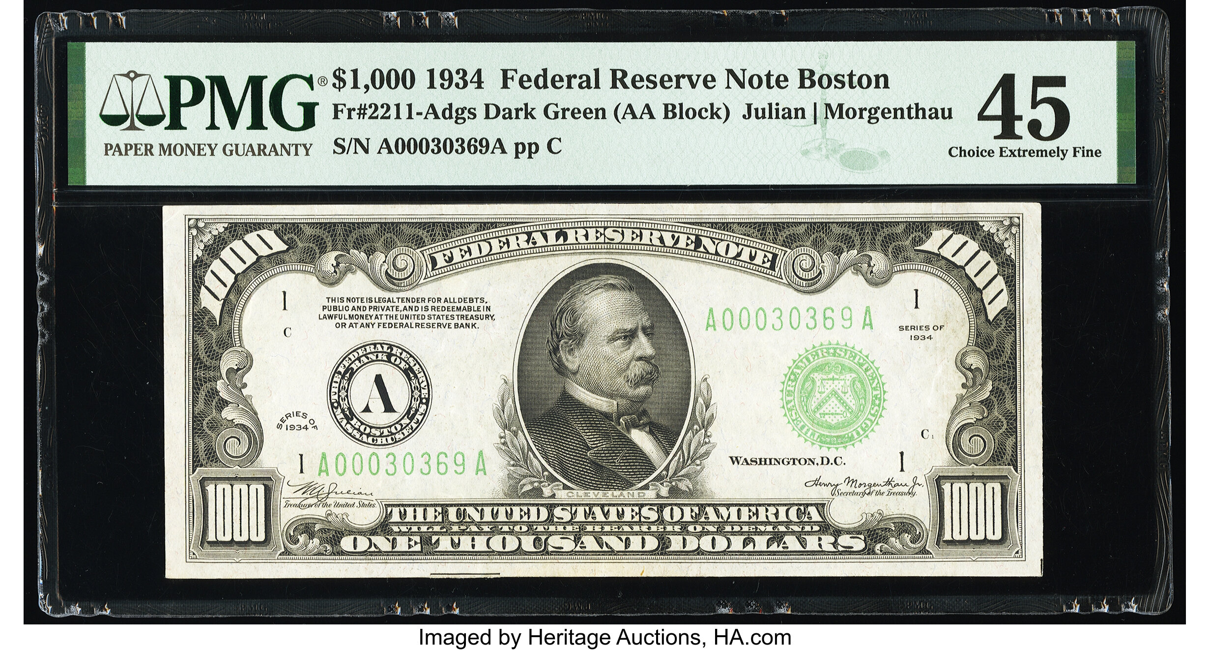 image for: Fr. 2211-A $1,000 1934 Federal Reserve Note. PMG Choice Extremely Fine 45....