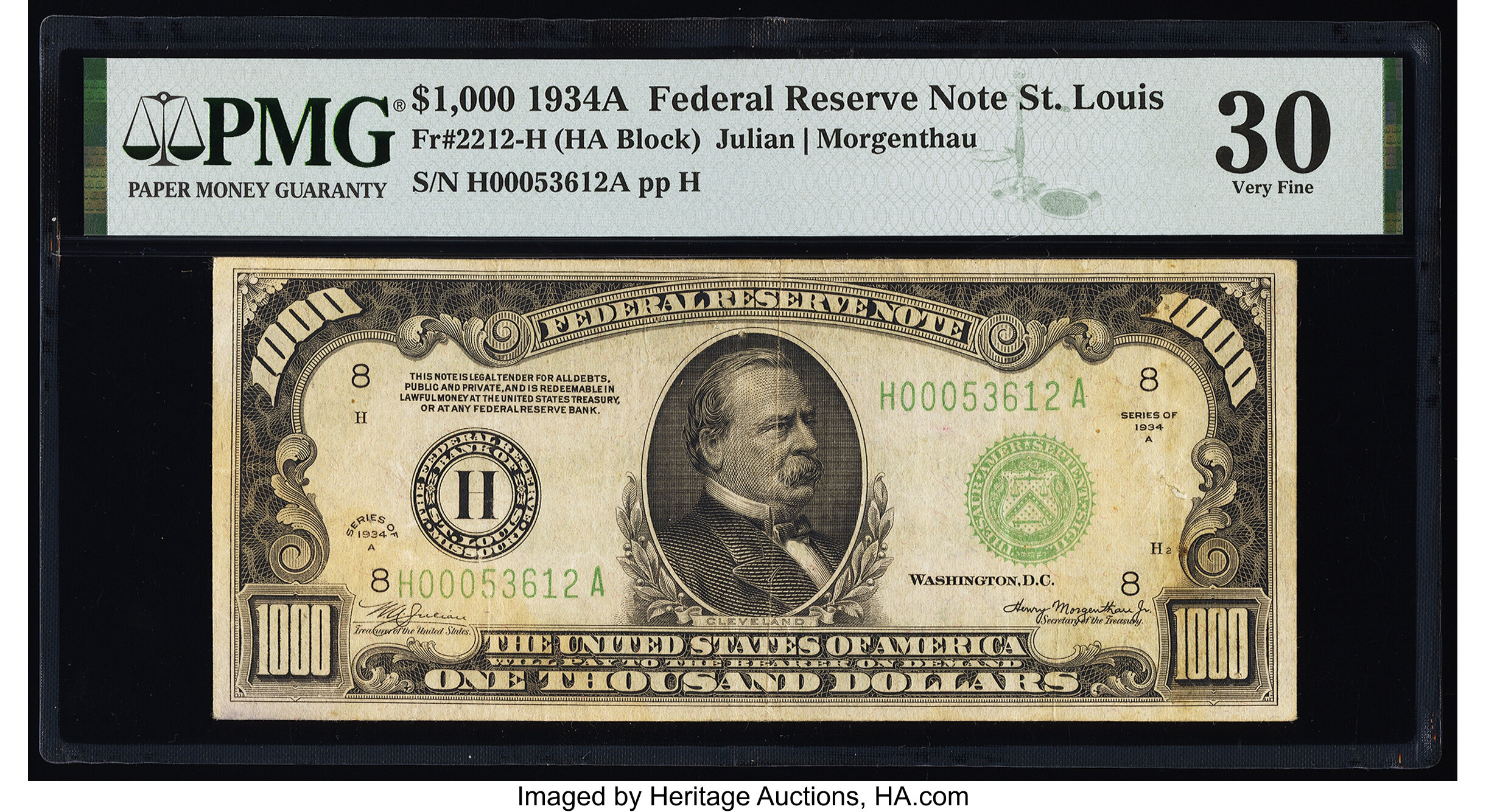 image for: Fr. 2212-H $1,000 1934A Federal Reserve Note. PMG Very Fine 30....