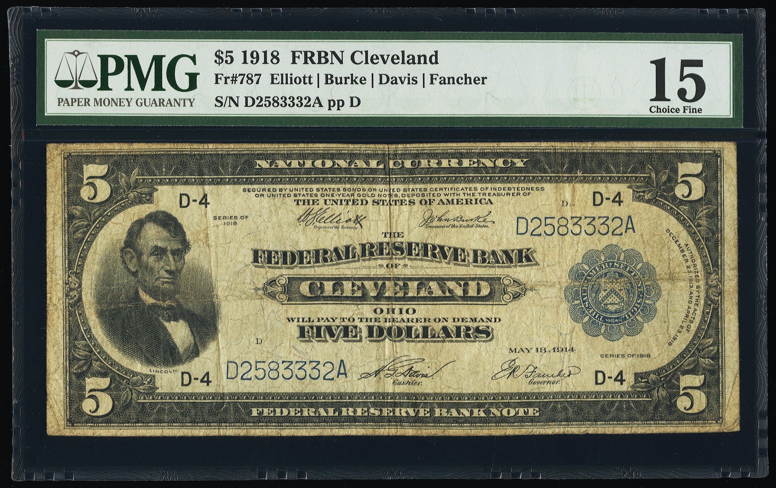 image for: Fr. 787 $5 1918 Federal Reserve Bank Note PMG Choice Fine 15....