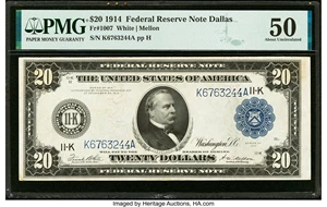 image for: Fr. 1007 $20 1914 Federal Reserve Note PMG About Uncirculated 50....
