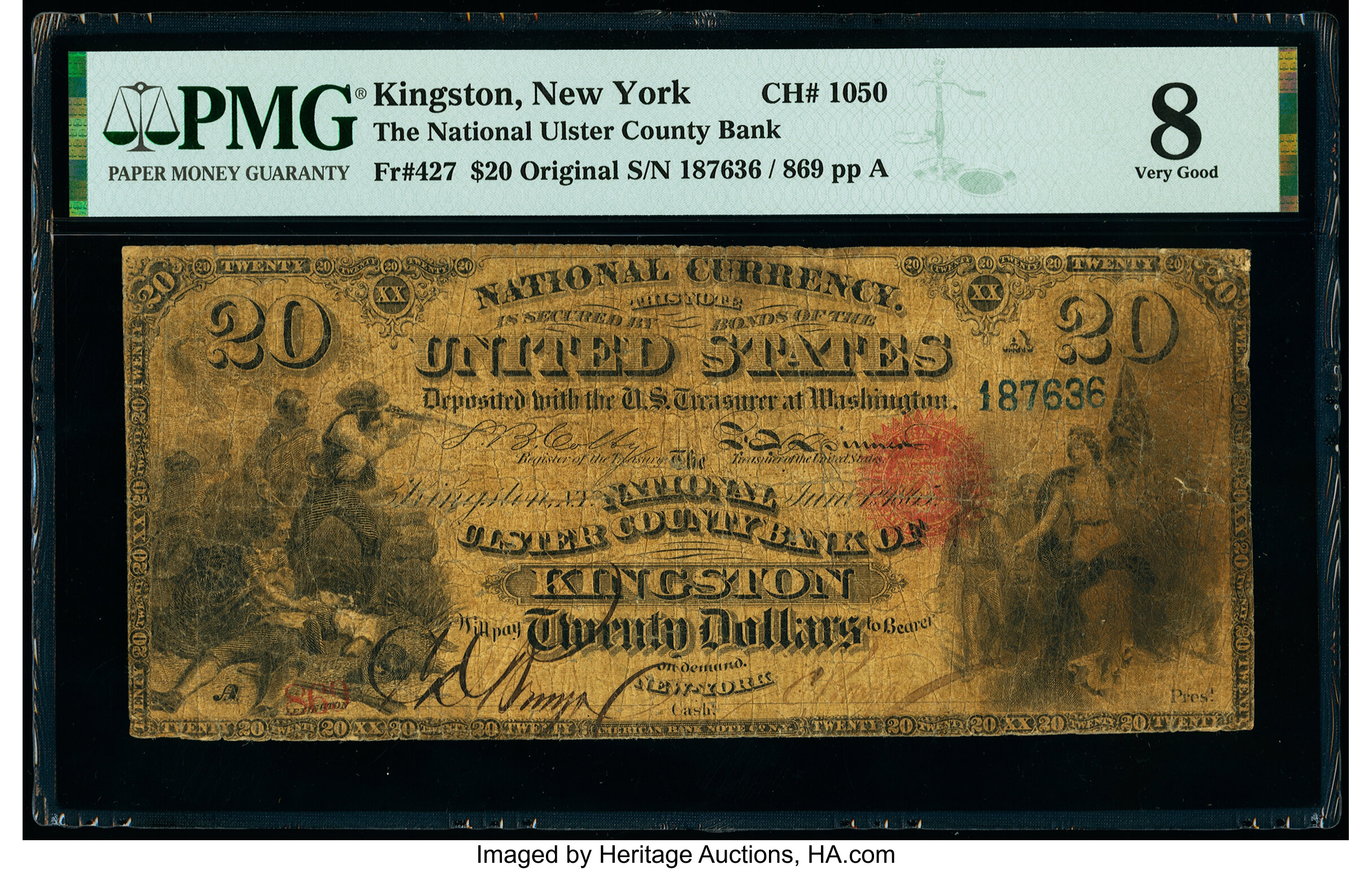 image for: Kingston, NY - $20 Original Fr. 427 The National Ulster County Bank Ch. # 1050 PMG Very Good 8....