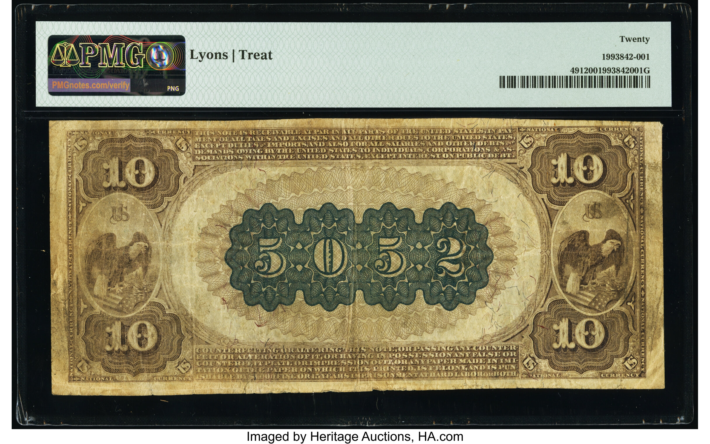 image for: McAlester, IT - $10 1882 Brown Back Fr. 491 The First National Bank Ch. # (W)5052 PMG Very Fine 20....