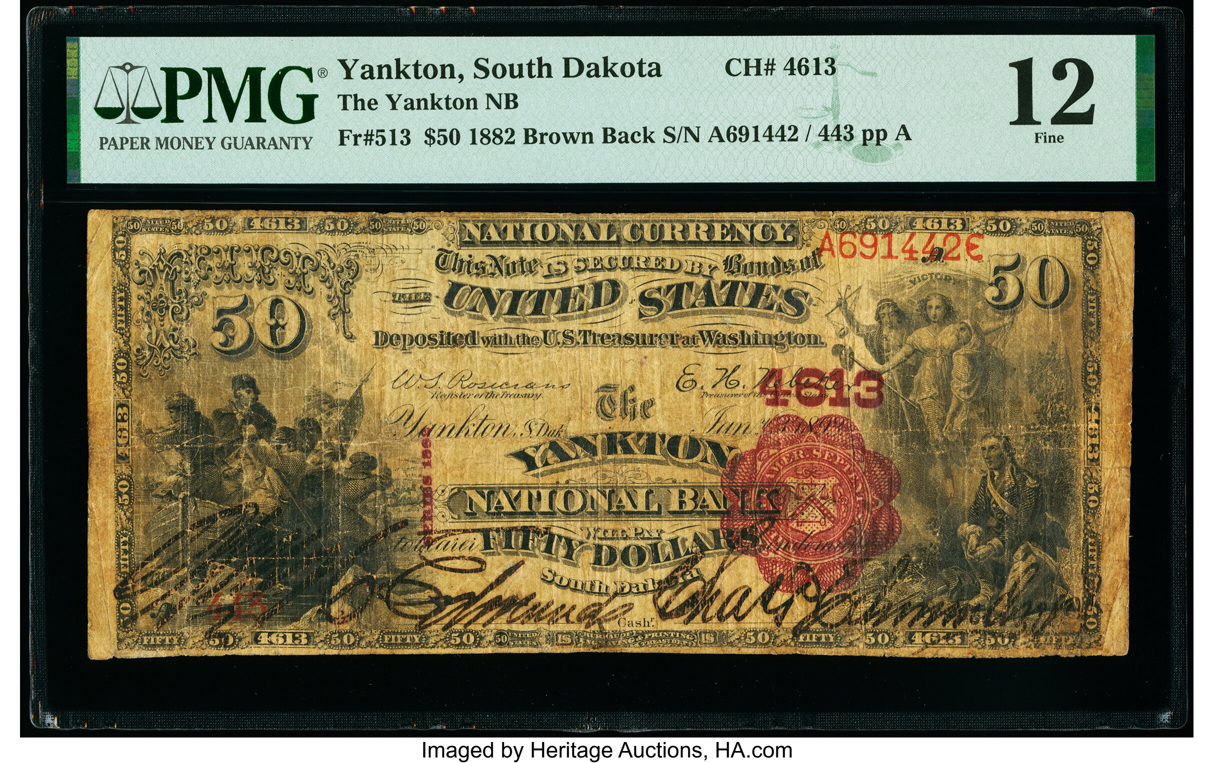 image for: Yankton, SD - $50 1882 Brown Back Fr. 513 The Yankton National Bank Ch. # 4613 PMG Fine 12....