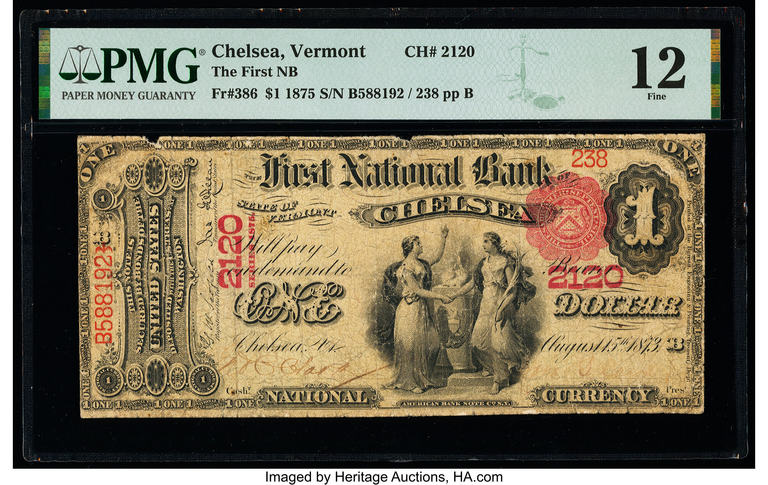 image for: Chelsea, VT - $1 1875 Fr. 386 The First National Bank Ch. # 2120 PMG Fine 12....