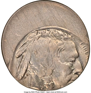 image for: Undated 5C Type Two, Buffalo Nickel -- Struck 30% Off Center -- MS63 NGC....