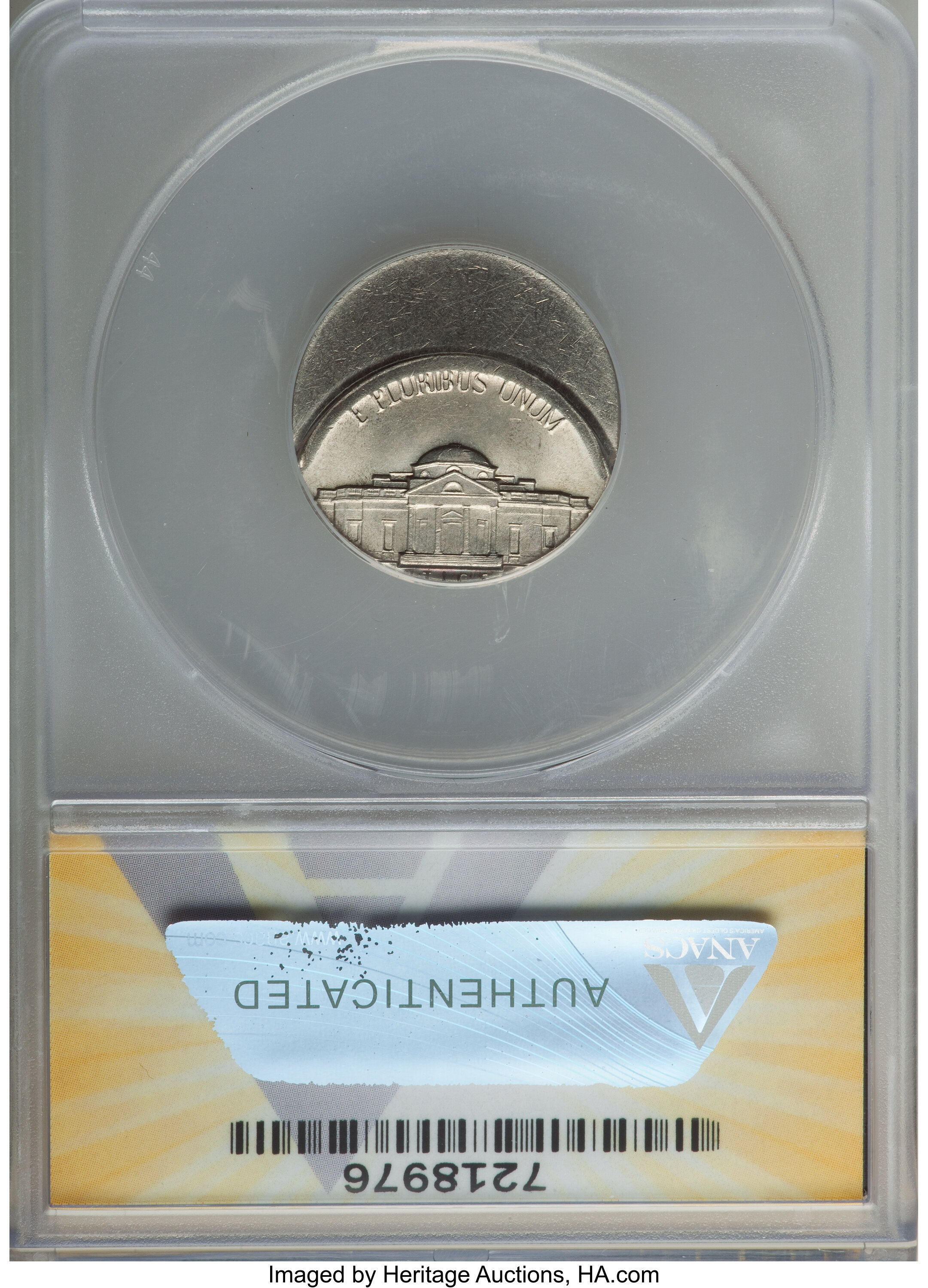 image for: 1976 5C Jefferson Nickel -- Struck 45% Off Center @12:00 -- MS63 ANACS....