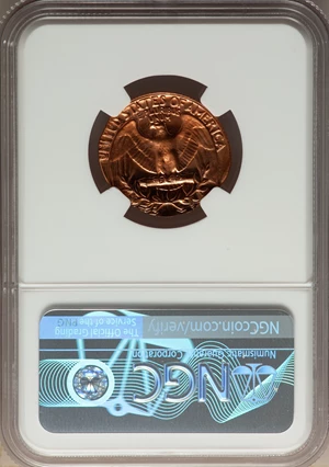 image for: 1972-S 25C Washington Quarter Dollar -- Double Struck on a 1C Planchet -- PR66 Red NGC. (3.2 grams)....