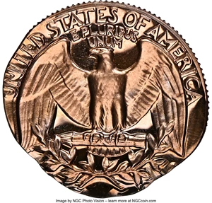 image for: 1972-S 25C Washington Quarter Dollar -- Double Struck on a 1C Planchet -- PR66 Red NGC. (3.2 grams)....