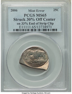 image for: (2006) 25C Colorado Statehood Quarter Dollar -- Struck 30% Off Center on 33% End of Strip Clip -- MS65 PCGS....