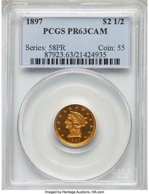 image for: 1897 $2 1/2 PR63 Cameo PCGS. JD-1, High R.4....