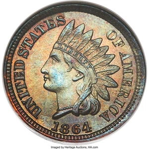 image for: 1864 1C Indian Cent, Judd-356A, Pollock-427, Low R.6, MS66 Red and Brown NGC....