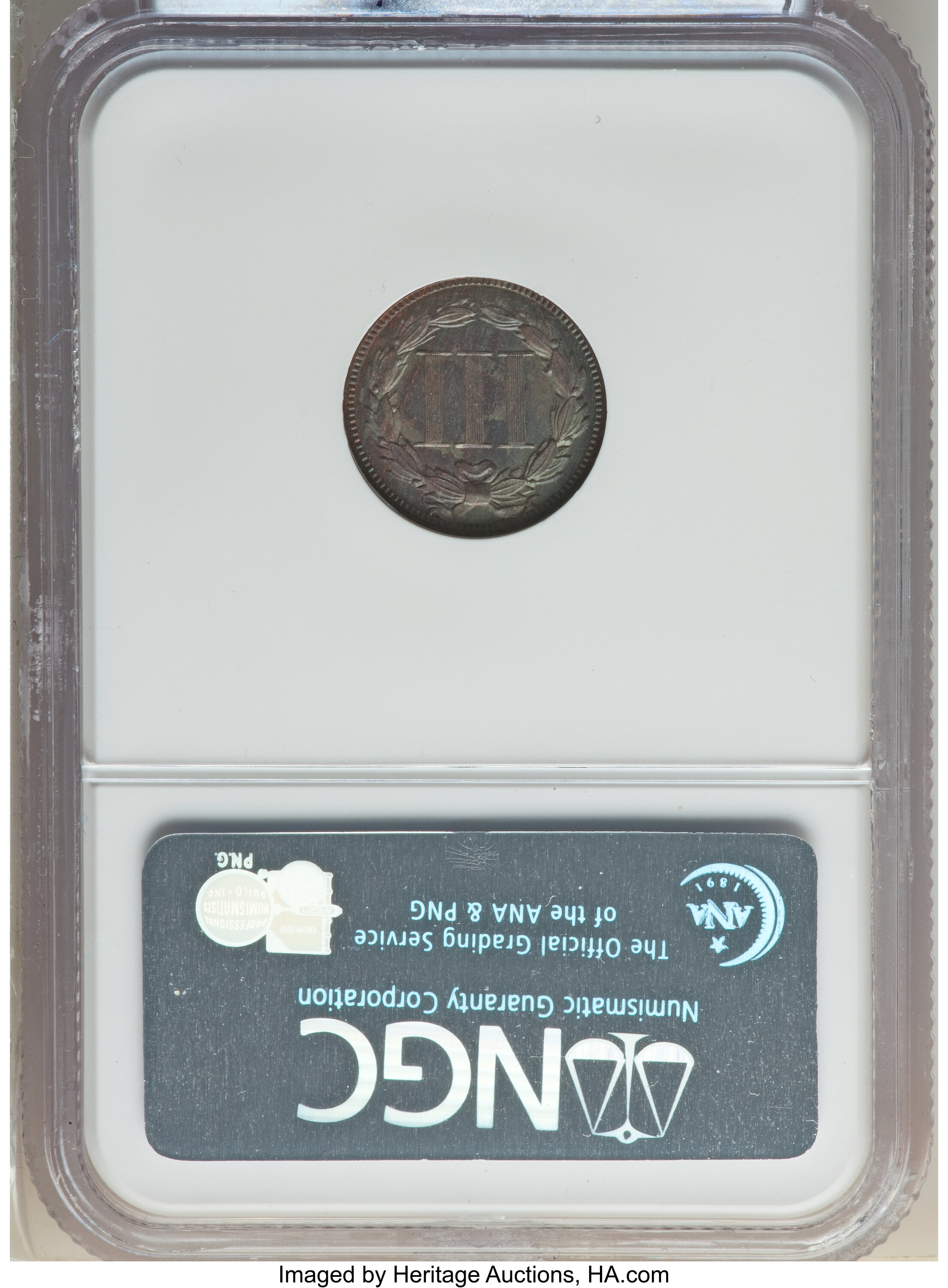 image for: 1865 3C Three Cent Nickel, Judd-411, Pollock-482, High R.6, PR64 Brown NGC....