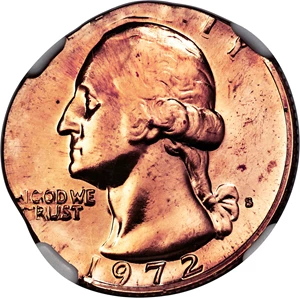 image for: 1972-S 25C Washington Quarter -- Double Struck on a Cent Planchet -- PR66 Red NGC....