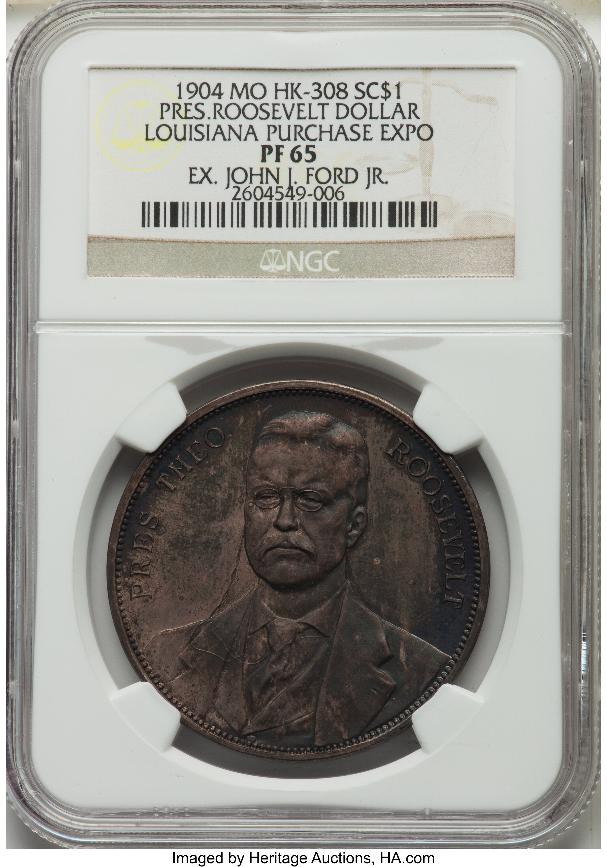 image for: 1904 Medal Louisiana Purchase Exposition, Roosevelt Dollar, Silver, PR65 NGC. Fuld-RO.1903.3A, HK-308, Hendershott-30-350, R....