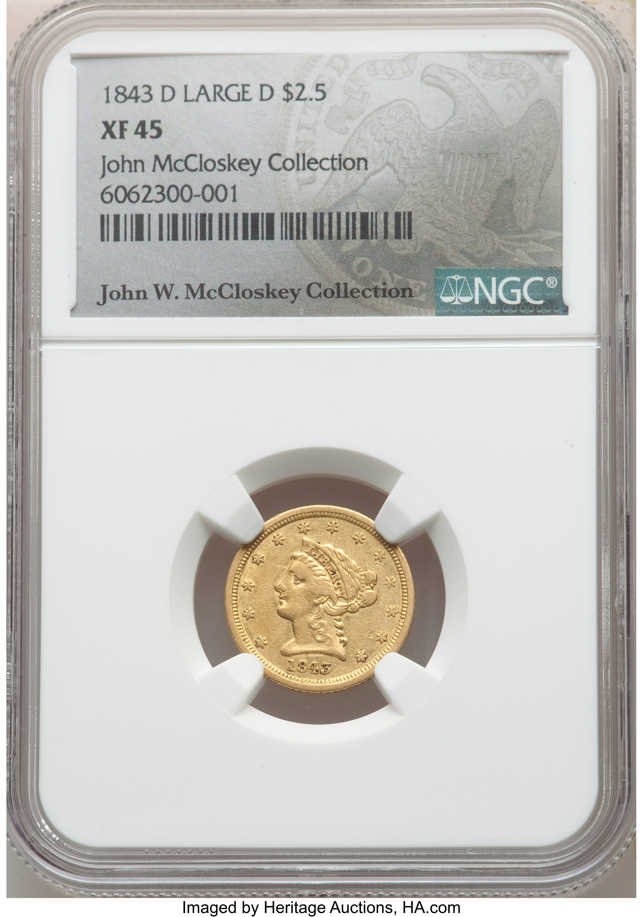 image for: 1843-D $2 1/2 Large D XF45 NGC. Variety 4-1....