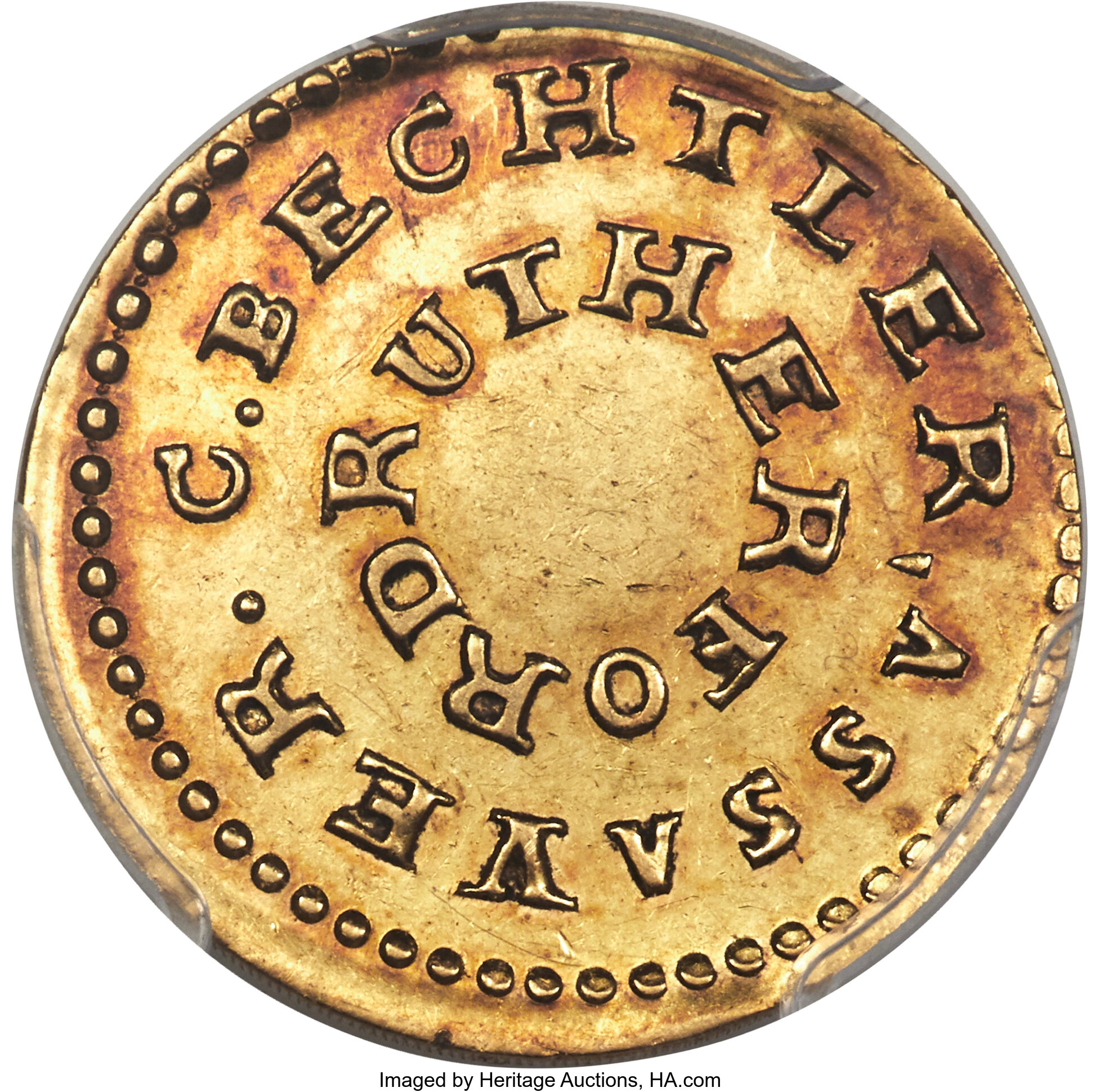 image for: (1831-34) $2.50 C. Bechtler Quarter Eagle, No 75G, Coarse Beads MS62 PCGS. CAC. K-6, R.7....