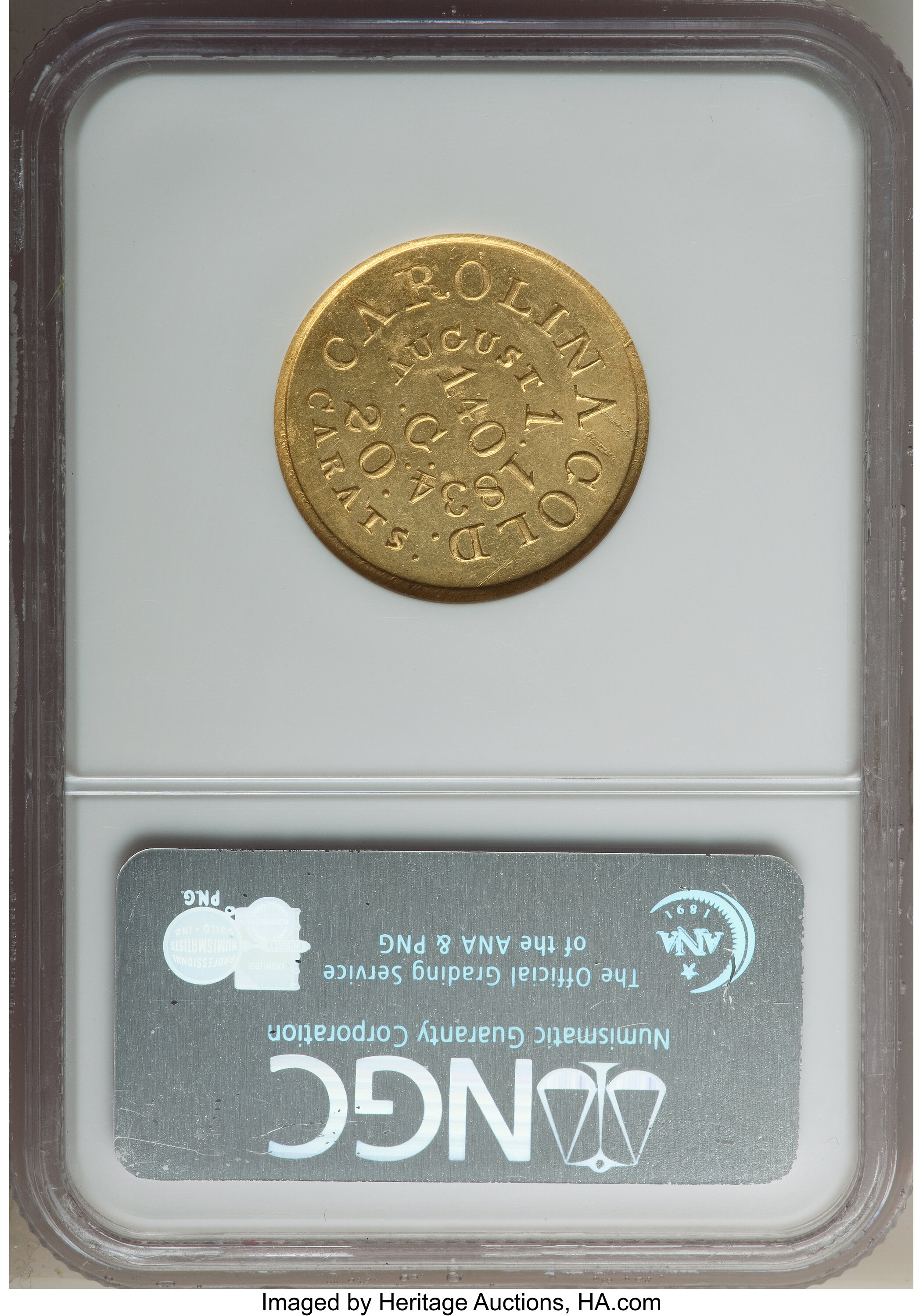 image for: (1834-37) $5 C. Bechtler Five Dollar, RUTHERFORD, Plain Edge, MS62 NGC. K-17, R.5....