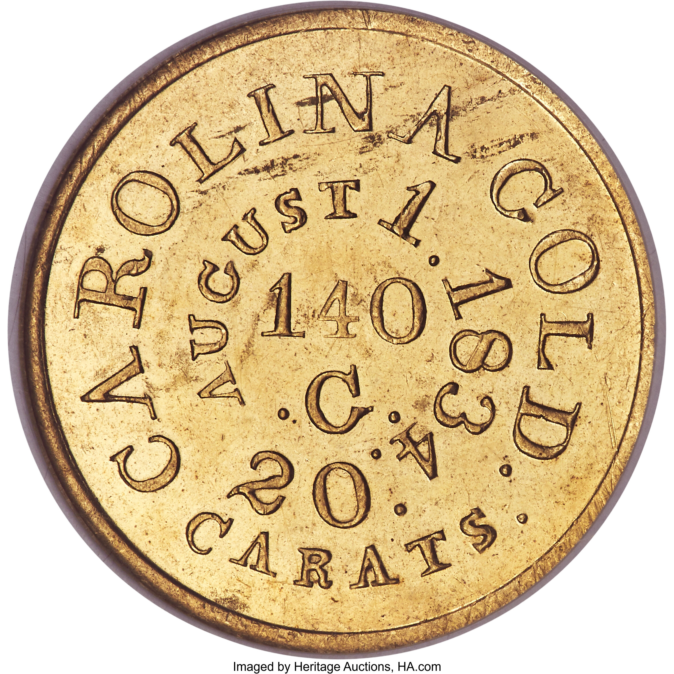 image for: (1834-37) $5 C. Bechtler Five Dollar, RUTHERFORD, Plain Edge, MS62 NGC. K-17, R.5....