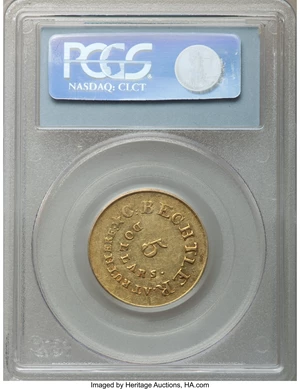 image for: (1834-37) $5 C. Bechtler Five Dollar, 140 G., 20 Distant, RUTHERF:, AU58 PCGS. K-19, R.5....