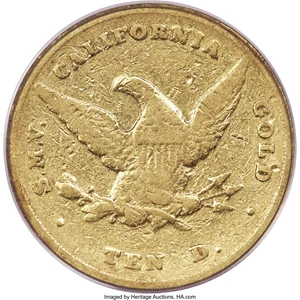 image for: 1852 $10 Wass Molitor Ten Dollar, Small Head Fine 12 PCGS. K-3, R.6....