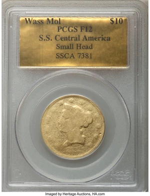 image for: 1852 $10 Wass Molitor Ten Dollar, Small Head Fine 12 PCGS. K-3, R.6....