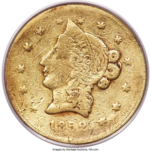 image for: 1852 $10 Wass Molitor Ten Dollar, Close Date VF25 PCGS. K-5, High R.7....