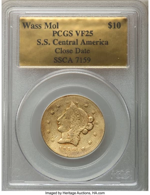 image for: 1852 $10 Wass Molitor Ten Dollar, Close Date VF25 PCGS. K-5, High R.7....