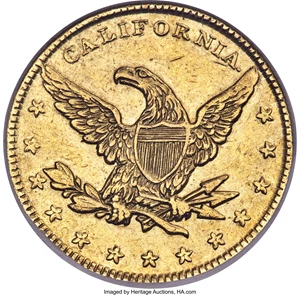 image for: 1849 $10 Miners Bank Ten Dollar AU58 NGC. K-1, R.6....