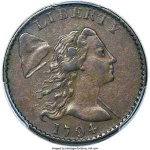 image for: 1794 1C Head of 1794, S-26, B-16, R.2, AU53+ PCGS. CAC....